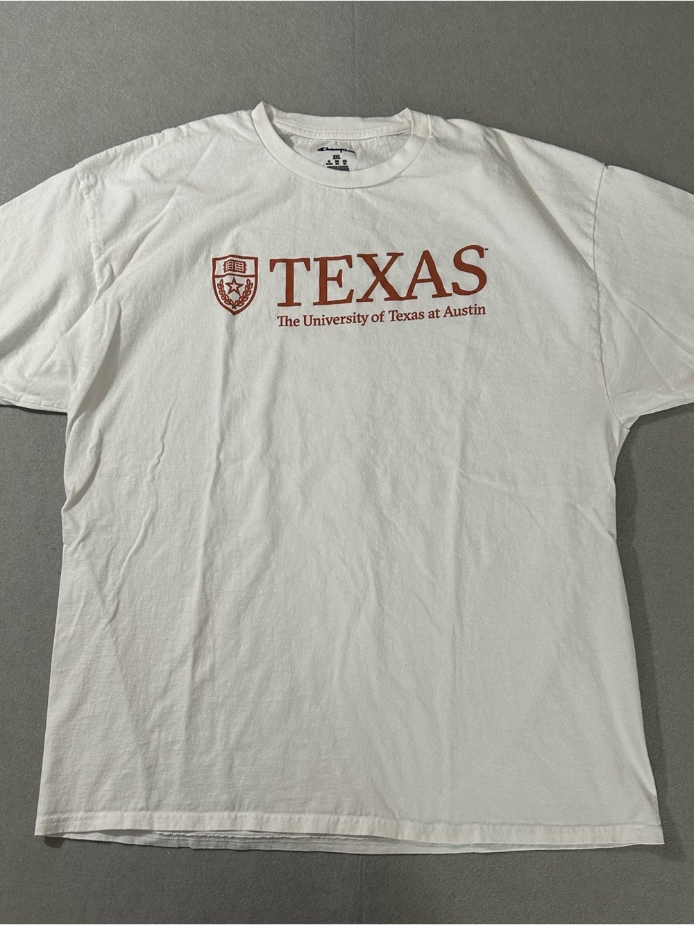Champion White T-Shirt with Burnt Orange TEXAS Logo